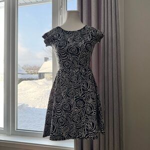 Twik | women's xsmall dark gray and White Rose Pattern Mini Dress